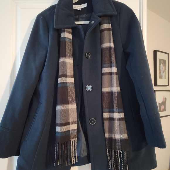 Liz Claiborne navy coat with scarf - Picture 1 of 3